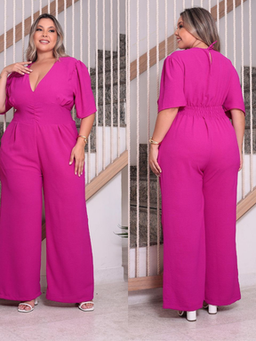 Macacão Pantalona Plus Size Modelador Manga Curta