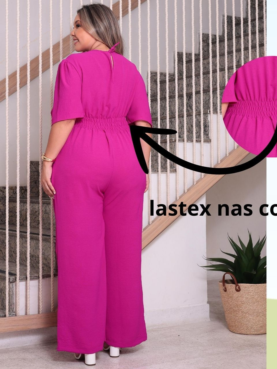 Macacão Pantalona Plus Size Modelador Manga Curta