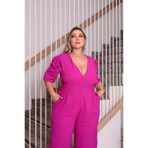 Macacão Pantalona Plus Size Modelador Manga Curta