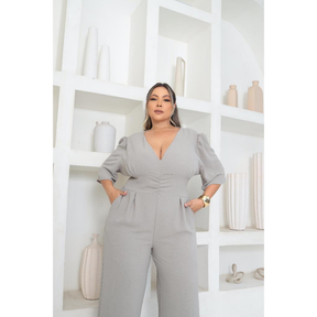 Macacão Pantalona Plus Size Modelador Manga Curta