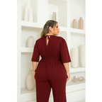 Macacão Pantalona Plus Size Modelador Manga Curta