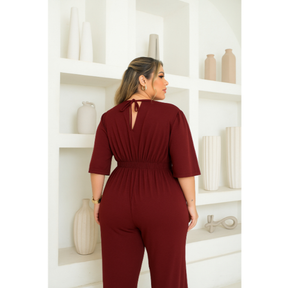 Macacão Pantalona Plus Size Modelador Manga Curta
