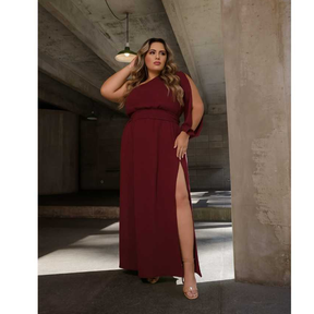 Vestido Um Ombro Só Plus Size Longo Com Fenda