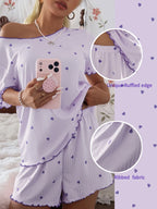 Pijama Feminino Blusa e Short Confortável Estampa Coração