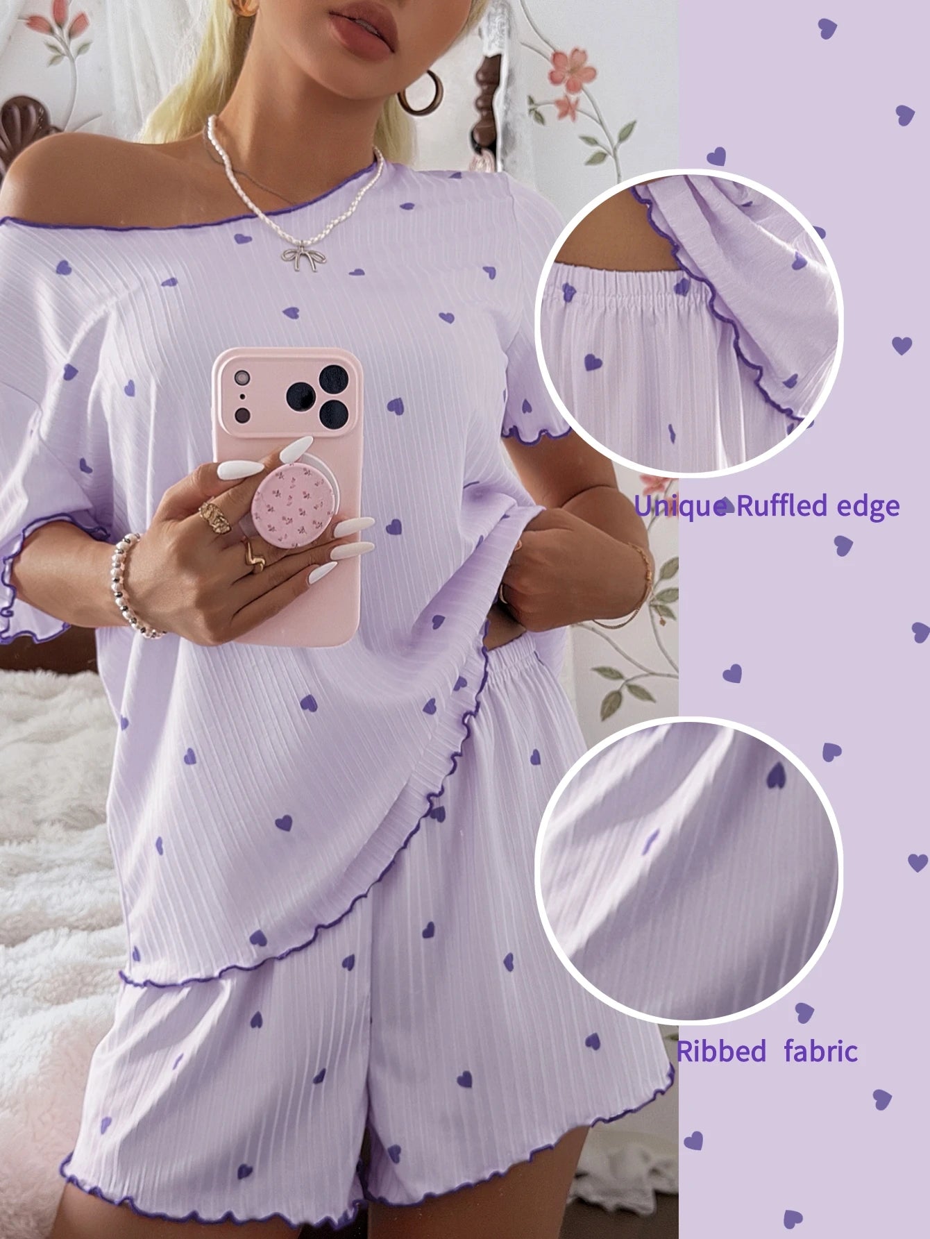 Pijama Feminino Blusa e Short Confortável Estampa Coração