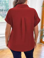 Vionelle Camisa casual e casual de Plus Size com mangas morcego sólidas para o verão feminina
