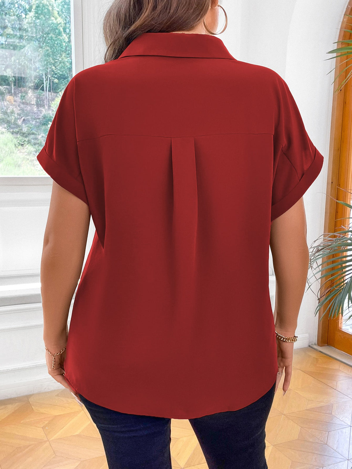 Vionelle Camisa casual e casual de Plus Size com mangas morcego sólidas para o verão feminina