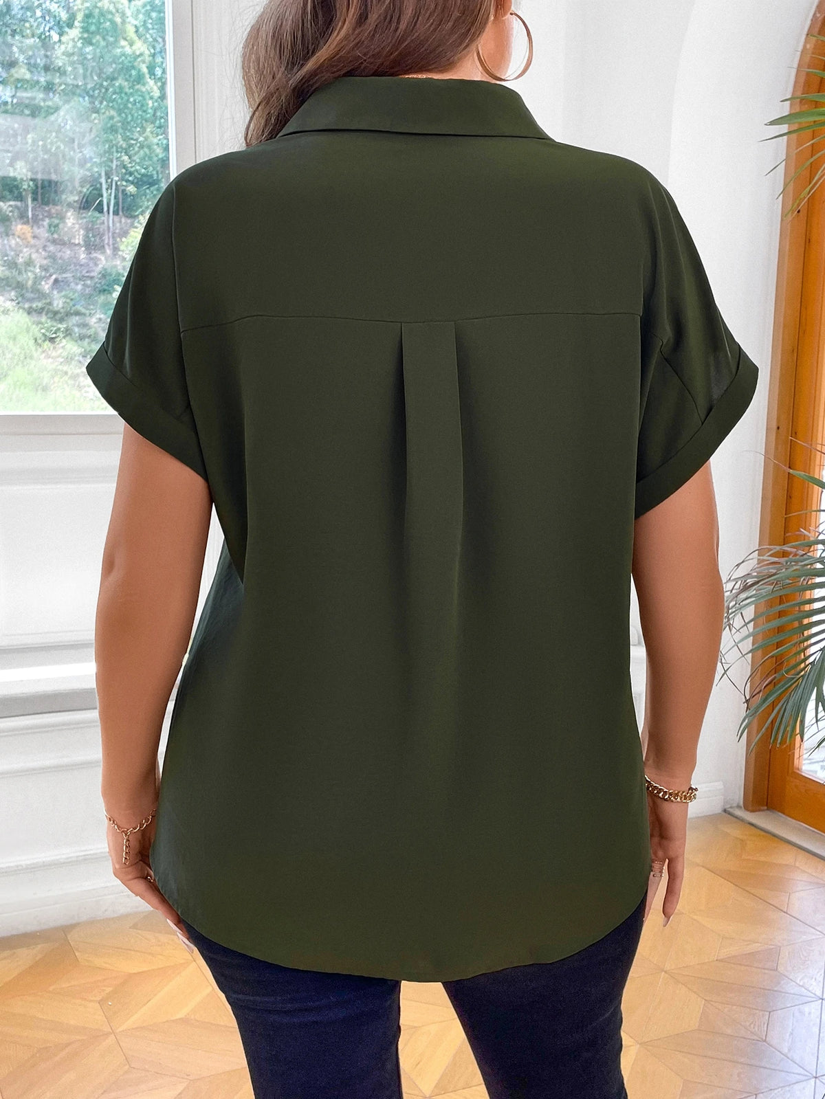 Vionelle Camisa casual e casual de Plus Size com mangas morcego sólidas para o verão feminina
