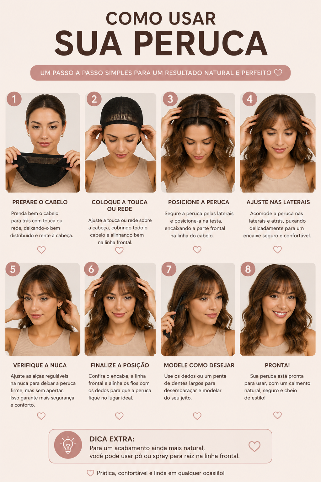 Peruca Feminina Cabelo Médio Corte em V