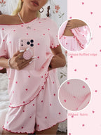 Pijama Feminino Blusa e Short Confortável Estampa Coração