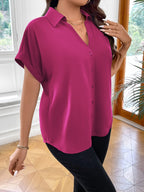 Vionelle Camisa casual e casual de Plus Size com mangas morcego sólidas para o verão feminina