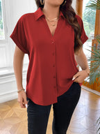 Vionelle Camisa casual e casual de Plus Size com mangas morcego sólidas para o verão feminina