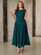 Vestido Longo Plus Size Sem Mangas em Chiffon Festa Convidada