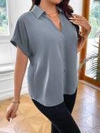 Vionelle Camisa casual e casual de Plus Size com mangas morcego sólidas para o verão feminina